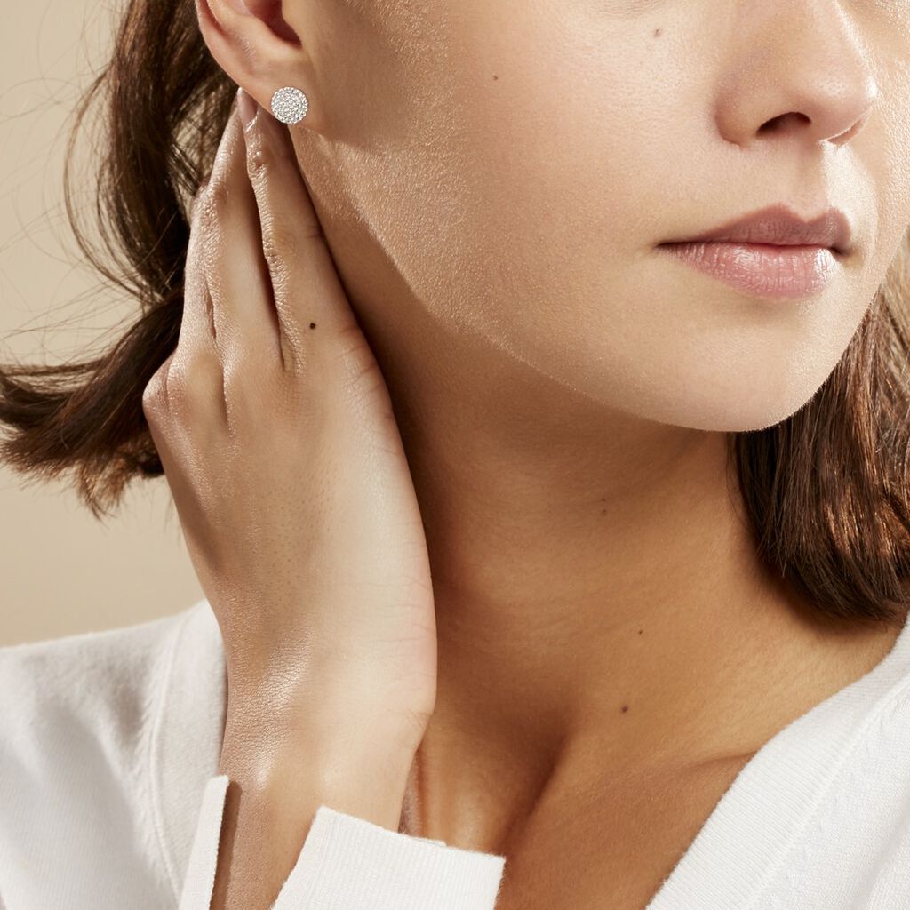 Boucles D'oreilles Puces Classic Or Blanc Oxyde De Zirconium - Clous d'oreilles Femme | Histoire d’Or