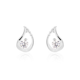 Boucles D'oreilles Puces Helie Goutte Or Blanc Oxyde De Zirconium - Clous d'oreilles Femme | Histoire d’Or
