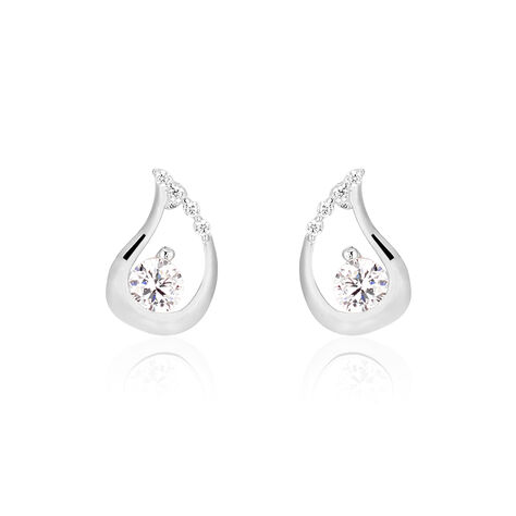 Boucles D'oreilles Puces Helie Goutte Or Blanc Oxyde De Zirconium - Clous d'oreilles Femme | Histoire d’Or