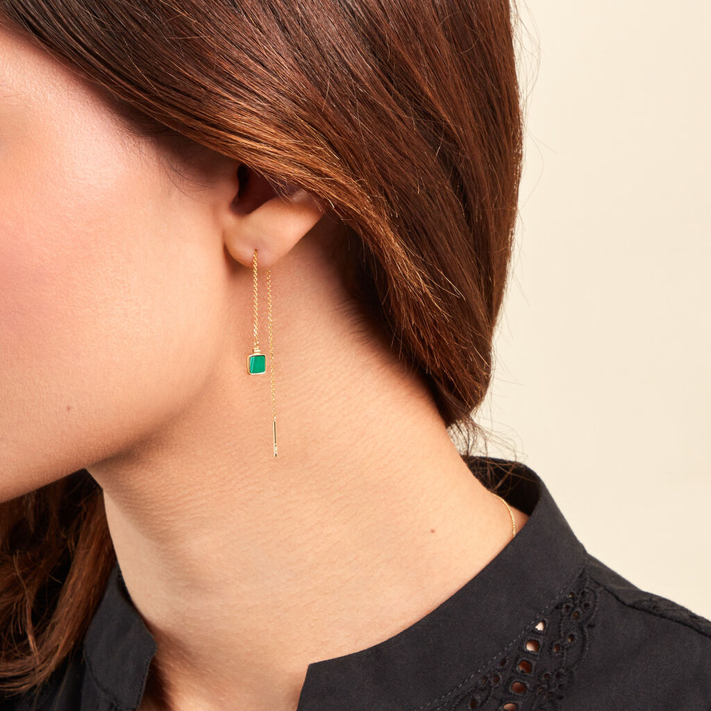 Boucles D'oreilles Pendantes Caron Or Jaune Malachite - Boucles d'oreilles pendantes Femme | Histoire d’Or