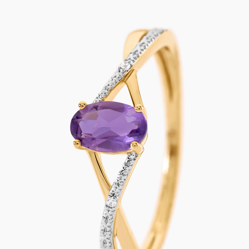 Bague Hemma Argent Dor&eacute; A L'Or 750/1000 Am&eacute;thyste Oxyde De Zirconium - Bagues solitaires Femme | Histoire d&rsquo;Or