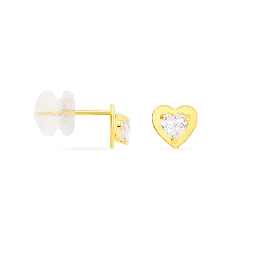 Boucles D'oreilles Puces Daria Coeur Plein Or Jaune Oxyde De Zirconium - Boucles d'Oreilles Coeur Femme | Histoire d’Or