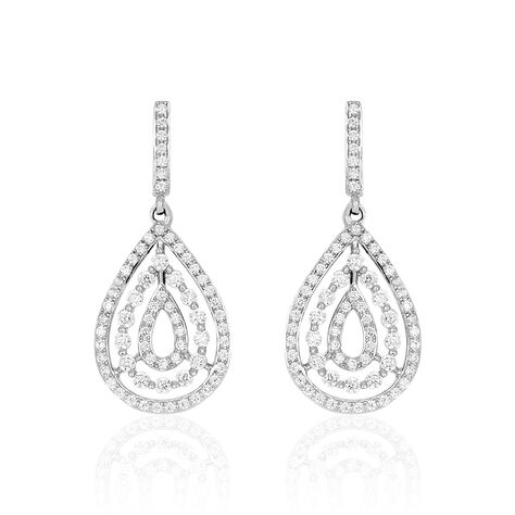 Boucles D'oreilles Puces Or Blanc Oxyde De Zirconium - Boucles d'oreilles pendantes Femme | Histoire d’Or
