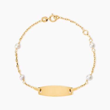 Bracelet Identit&eacute; Gaspardine Maille For&ccedil;at Or Jaune Perle De Culture