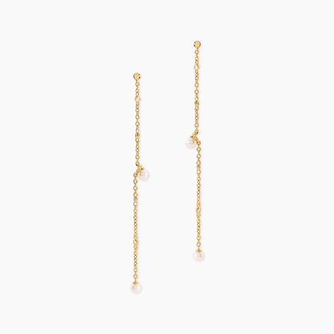 Boucles D'Oreilles Pendantes Jacaline Argent Dor&eacute; A L'Or 750/1000 Perle De Culture Oxyde De Zirconium - Boucles d'oreilles pendantes Femme | Histoire d&rsquo;Or