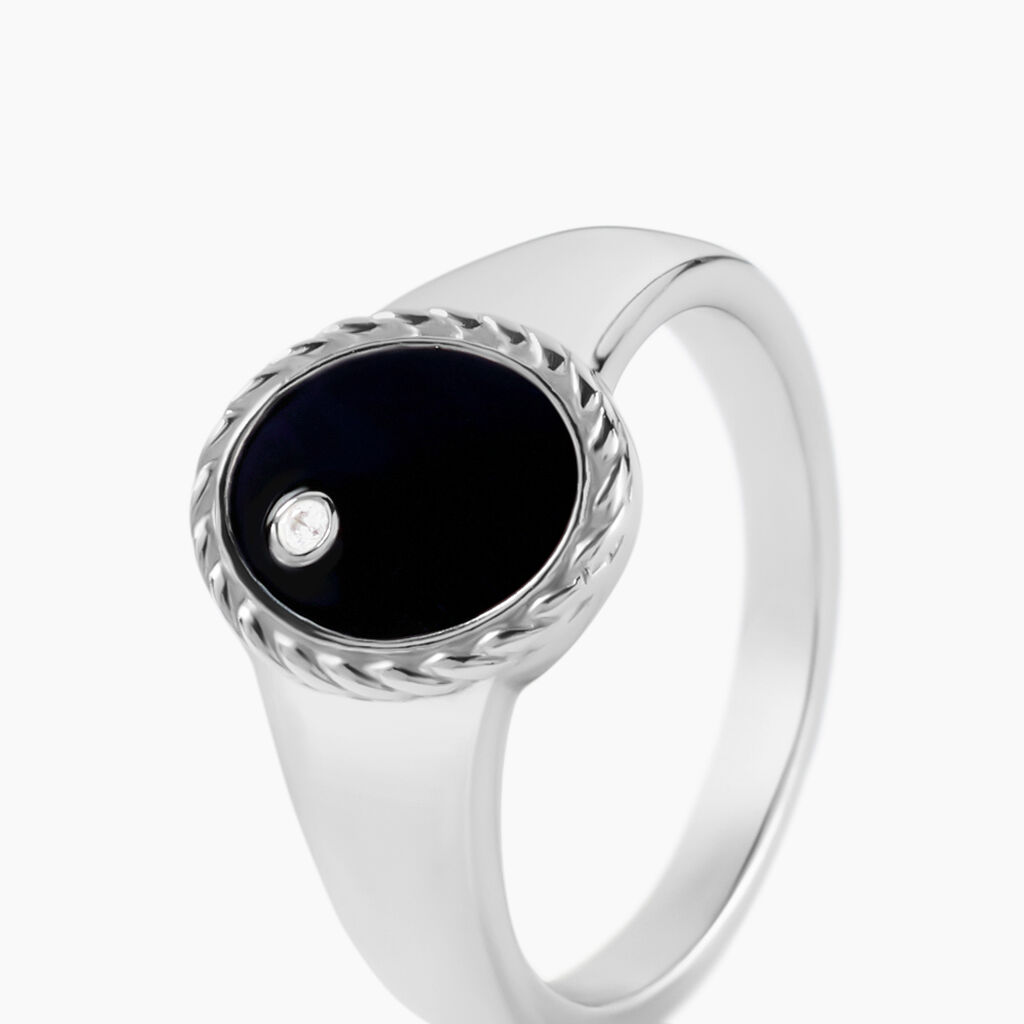 Bague Argent Blanc Lugus Email Et Oxyde De Zirconium - Bagues avec pierre Femme | Histoire d’Or