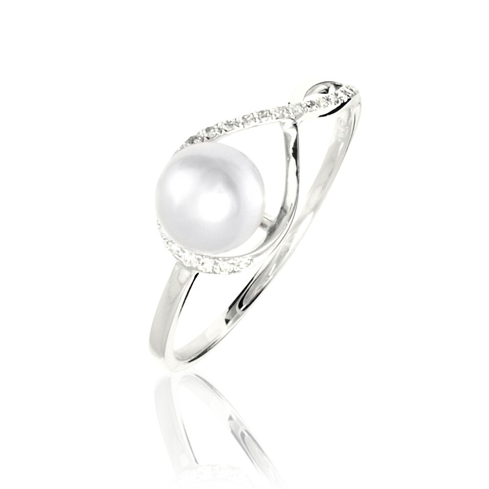 Bagues avec pierre Or Perle de culture Ronde Pavage Blanc 375 1000
