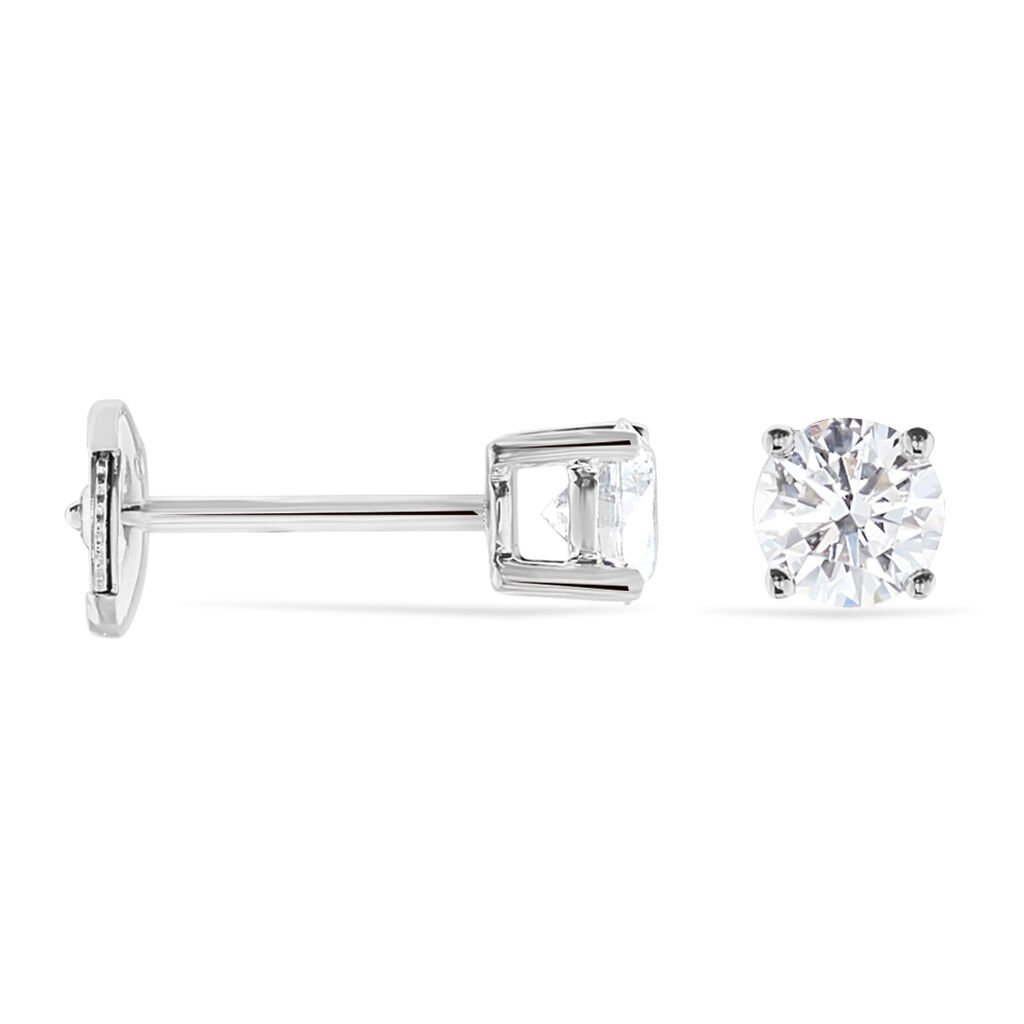 Boucles D'oreilles Puces 4 Griffes Or Blanc Diamant Synthetique - Clous d'oreilles Femme | Histoire d’Or