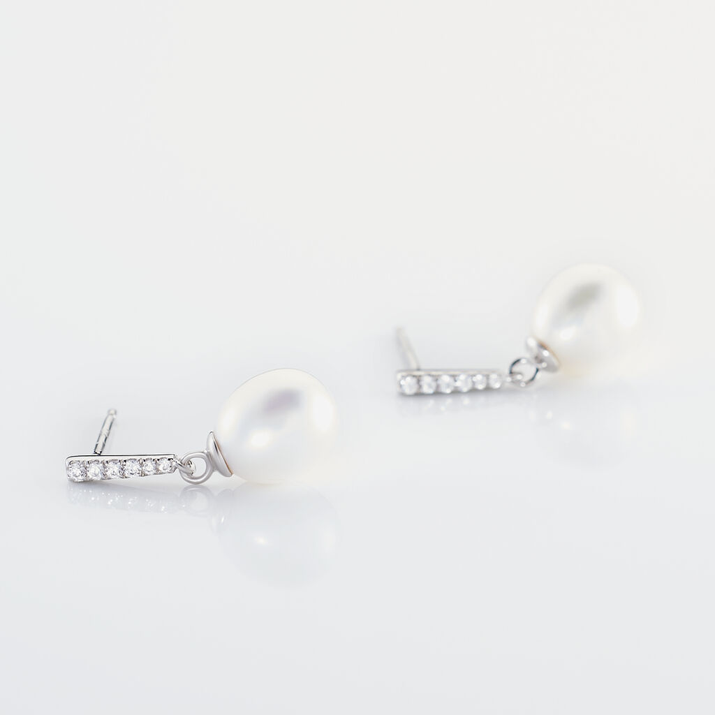 Boucles D'oreilles Pendantes Coria Argent  Perle De Culture Et Oxyde - Boucles d'oreilles fantaisie Femme | Histoire d’Or