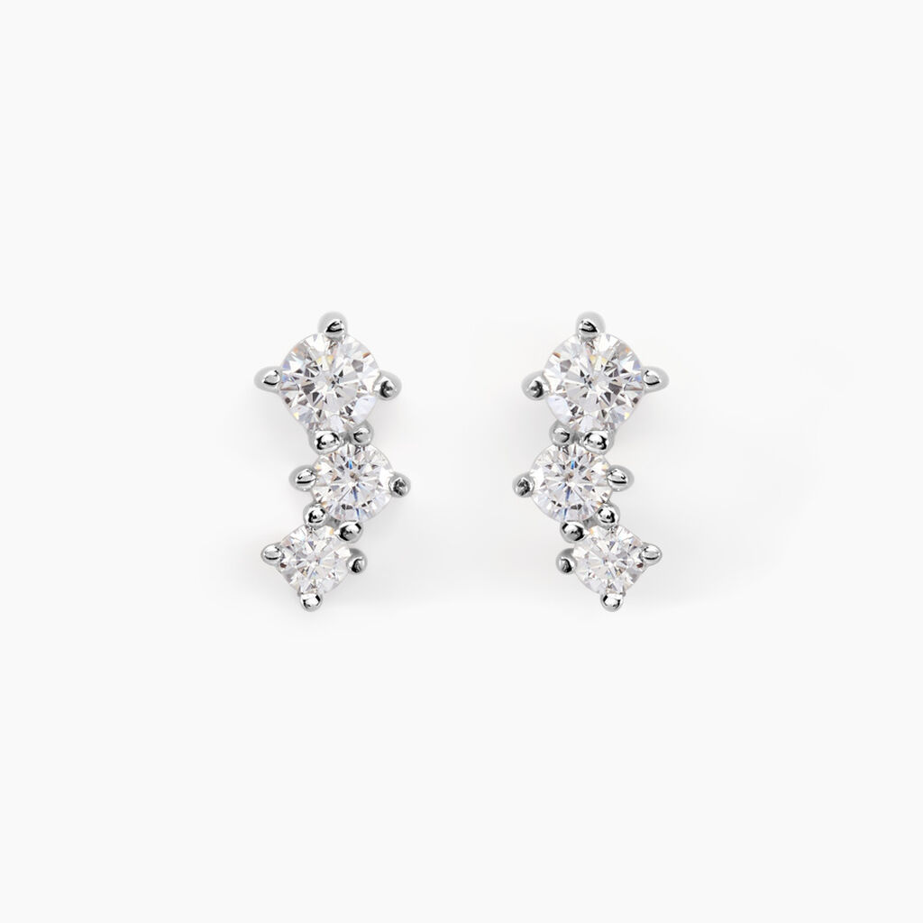 Boucles D'oreilles Puces Kyoto Or Blanc Oxyde De Zirconium - Clous d'oreilles Femme | Histoire d’Or