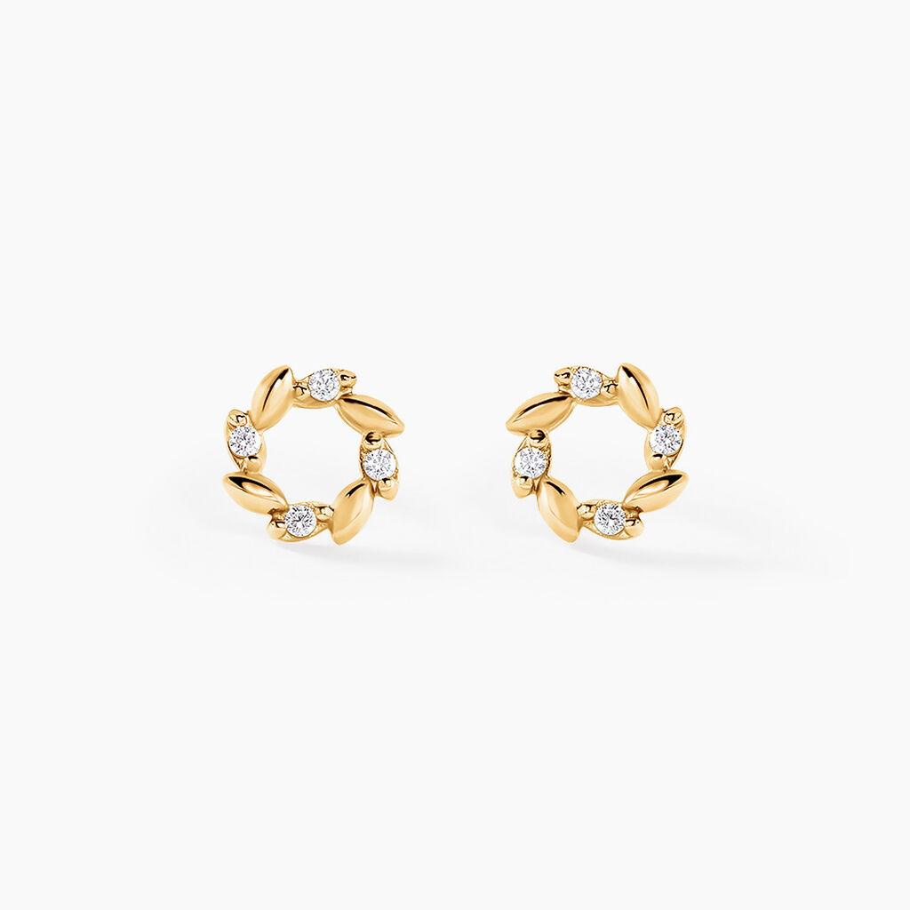 Boucles D'oreilles Puces Reed Or Jaune Oxyde De Zirconium - Clous d'oreilles Femme | Histoire d’Or