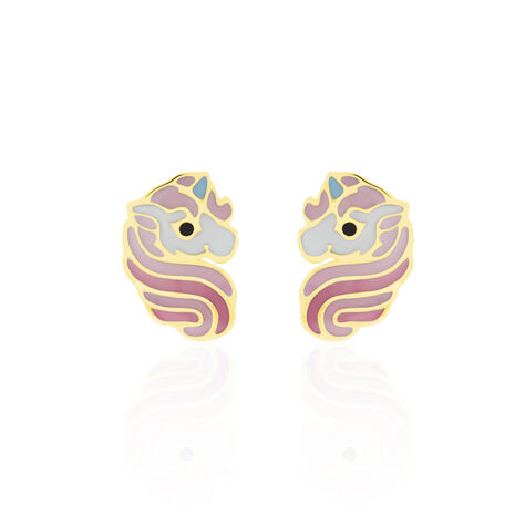 Boucles d'oreilles enfant Licorne Or Jaune et Email