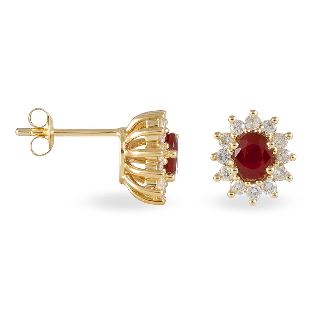 Boucles D'oreilles Puces Vladimir Or Jaune Diamant Et Rubis - Clous d'oreilles Femme | Histoire d&rsquo;Or