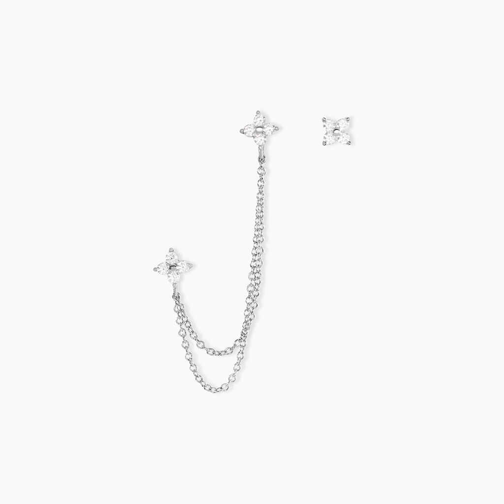 Boucles D'oreilles Dépareillées June Argent Blanc Oxyde De Zirconium - Boucles d'oreilles fantaisie Femme | Histoire d’Or