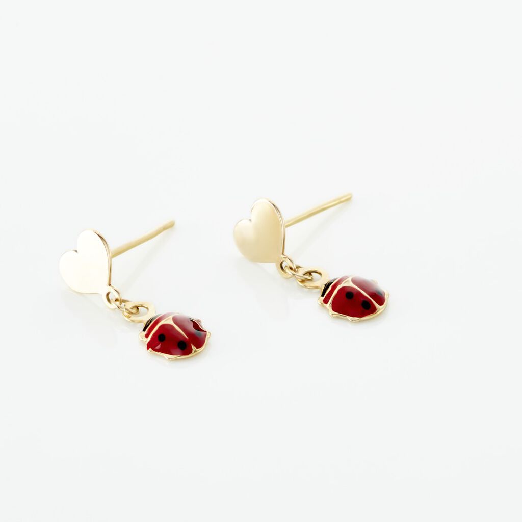 Boucles D'oreilles Or Jaune Urschi Smalto Rouge - Boucles d'Oreilles Coeur Enfant | Histoire d’Or