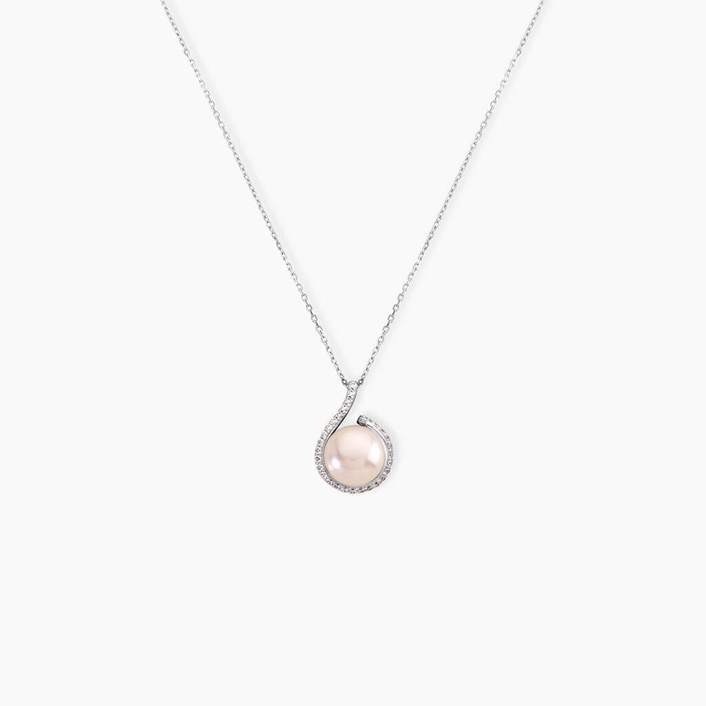 Collier Lucinda Or Blanc Perle De Culture Et Oxyde De Zirconium - Colliers pierre Femme | Histoire d&rsquo;Or