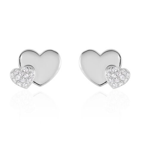 Boucles D'oreilles Puces Flamen Argent Blanc Oxyde De Zirconium - Boucles d'Oreilles Coeur Femme | Histoire d’Or