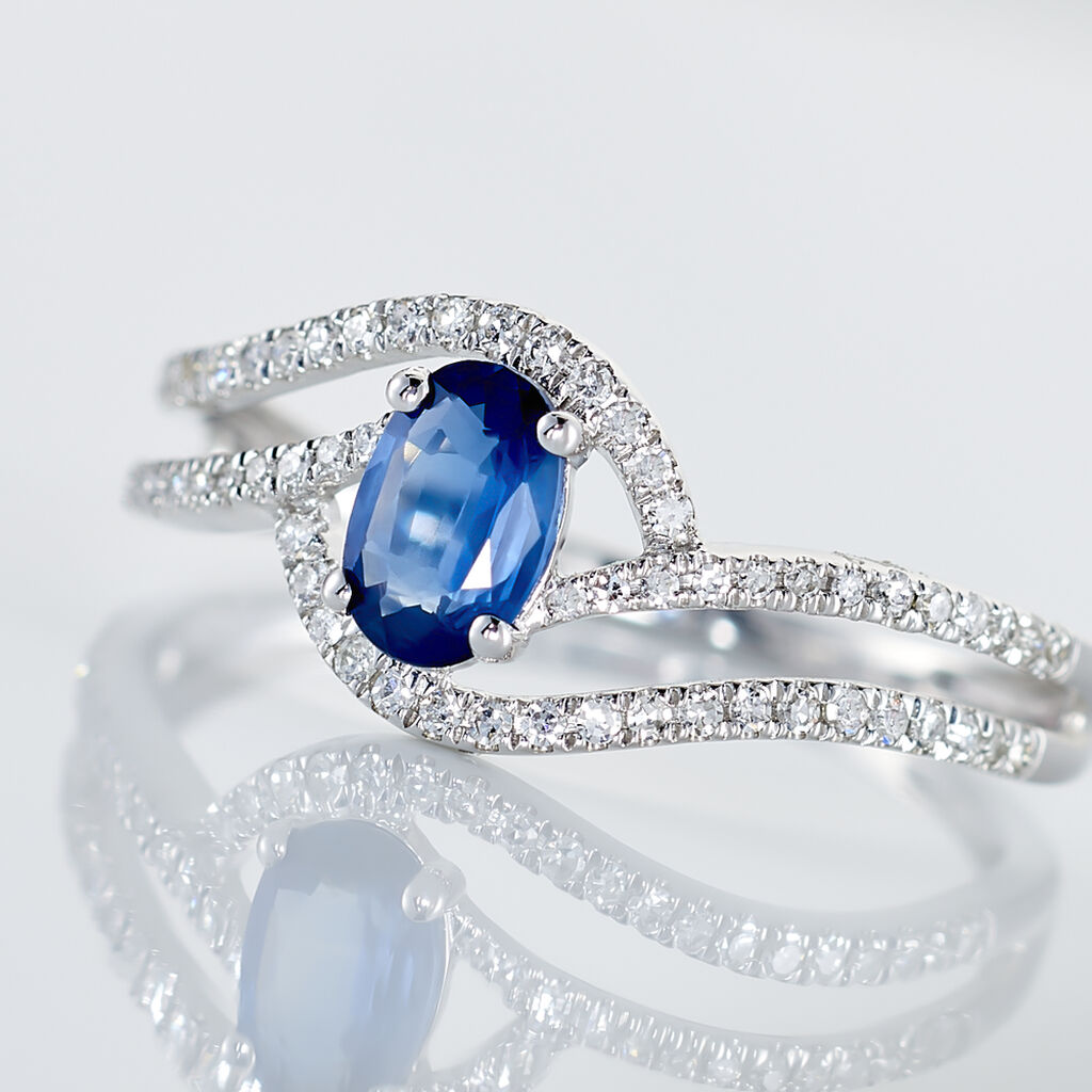 Bague Lyna Or Blanc Saphir Et Diamant - Bagues solitaires Femme | Histoire d’Or