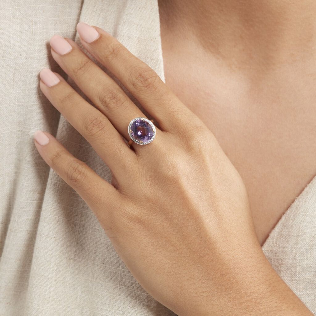 Bague Anna Or Jaune Amethyste Et Oxyde De Zirconium - Bagues avec pierre Femme | Histoire d’Or