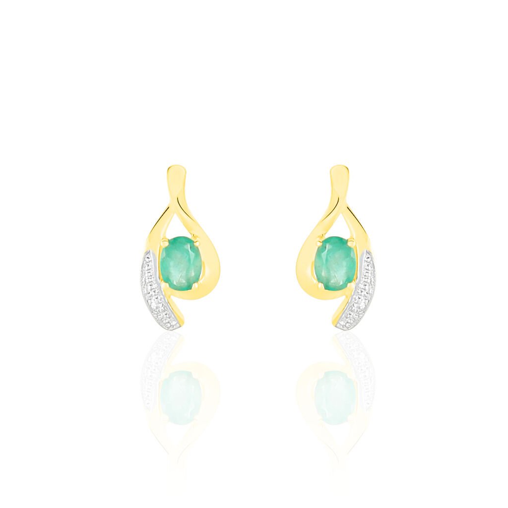 Boucles D'oreilles Puces Sagesse Or Jaune Emeraude Et Diamant - Clous d'oreilles Femme | Histoire d&rsquo;Or