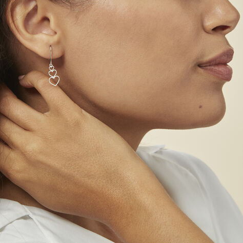 Boucles D'oreilles Pendantes Love Love Argent Blanc - Boucles d'Oreilles Coeur Femme | Histoire d’Or