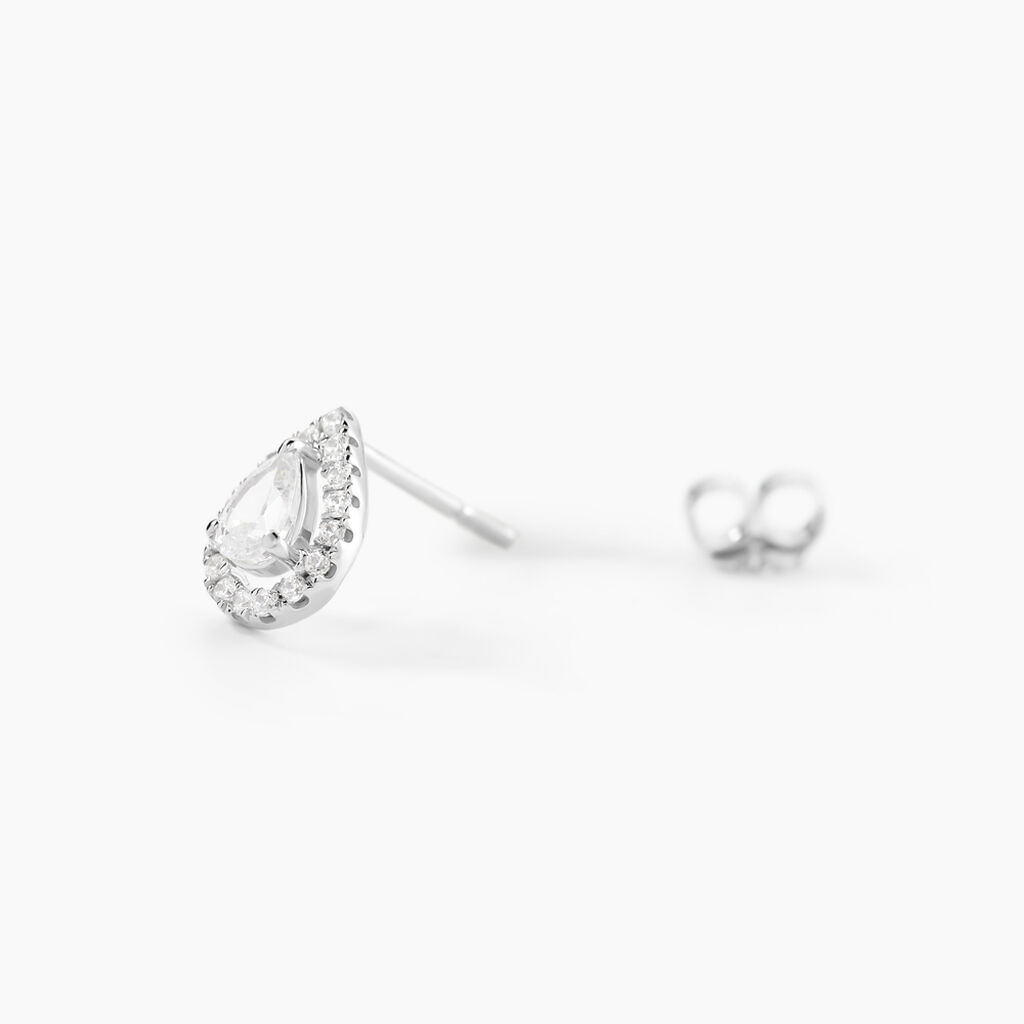 Boucles D'oreilles Puces Hildana Or Blanc Oxyde De Zirconium - Clous d'oreilles Femme | Histoire d’Or