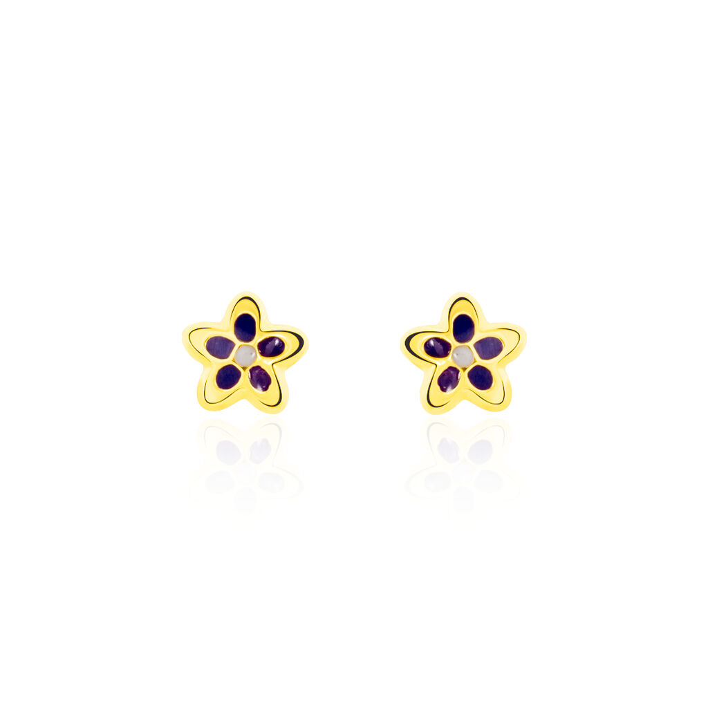 Boucles D'oreilles Puces Fleur Email Or Jaune - Clous d'oreilles Enfant | Histoire d’Or