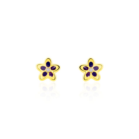 Boucles D'oreilles Puces Fleur Email Or Jaune - Clous d'oreilles Enfant | Histoire d’Or