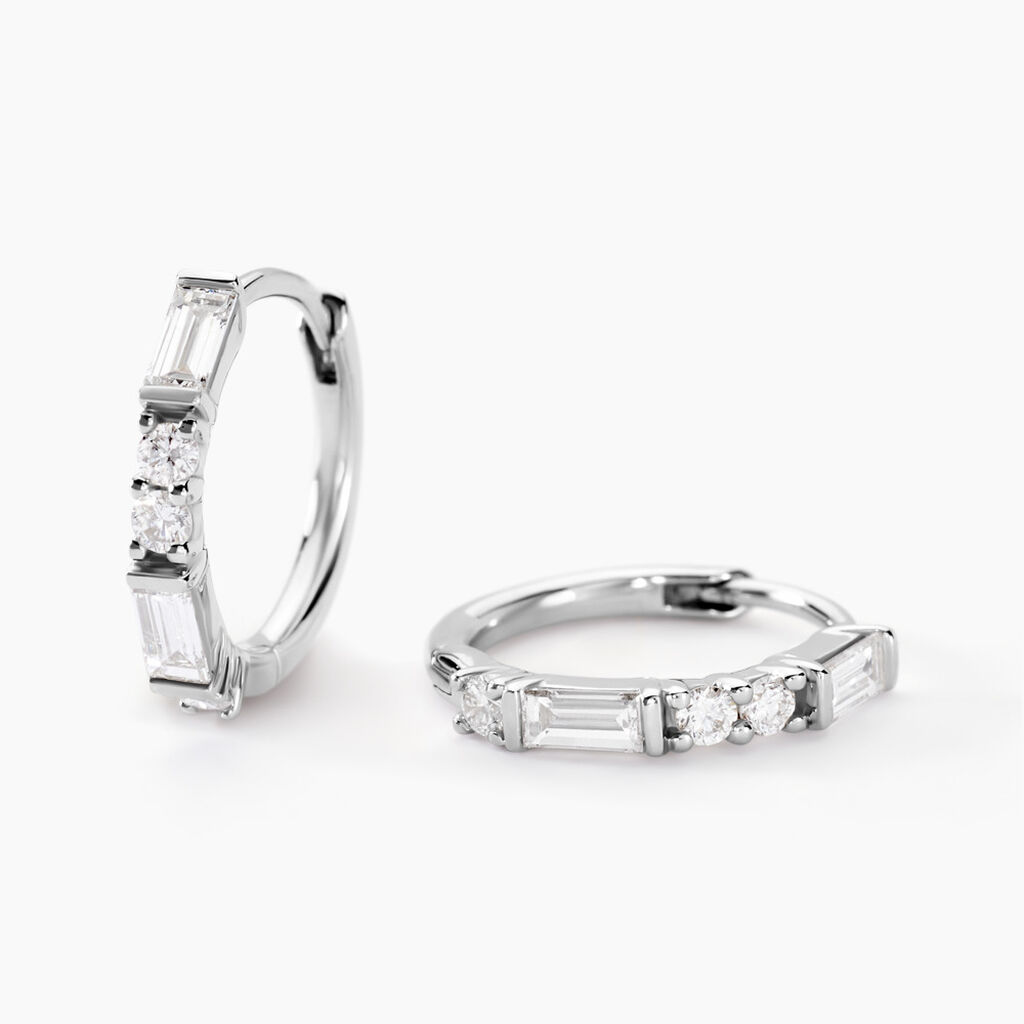 Créoles Taranis Or Blanc Diamant Synthétique - Boucles d'oreilles créoles Femme | Histoire d’Or