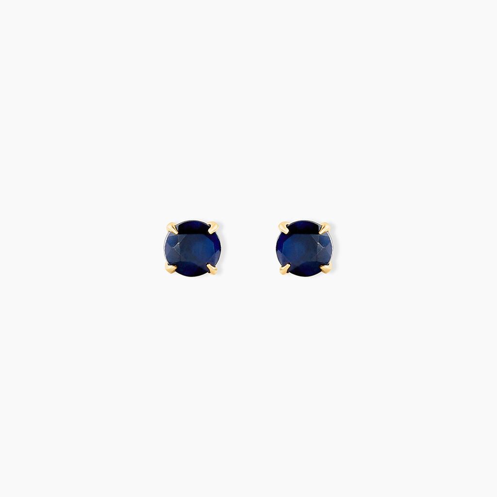 Boucles D'oreilles Puces Elea Serti Griffe Or Jaune Saphir - Clous d'oreilles Femme | Histoire d’Or