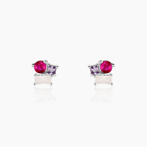 Boucles D'oreilles Puces Doja Argent Blanc Verre Spinelle Oxyde - Boucles d'oreilles fantaisie Femme | Histoire d’Or