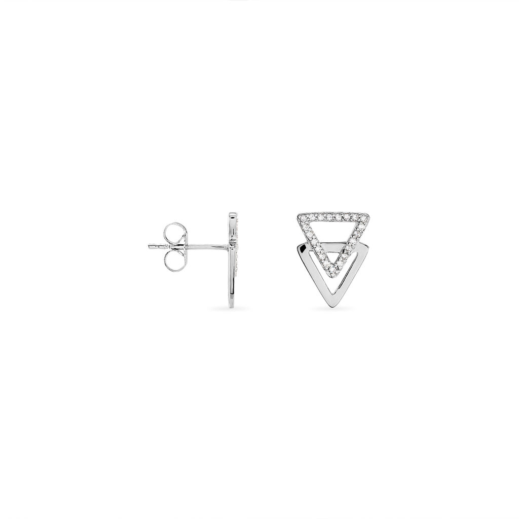 Boucles D'oreilles Puces Glorya Argent Blanc Oxyde De Zirconium - Boucles d'oreilles fantaisie Femme | Histoire d&rsquo;Or