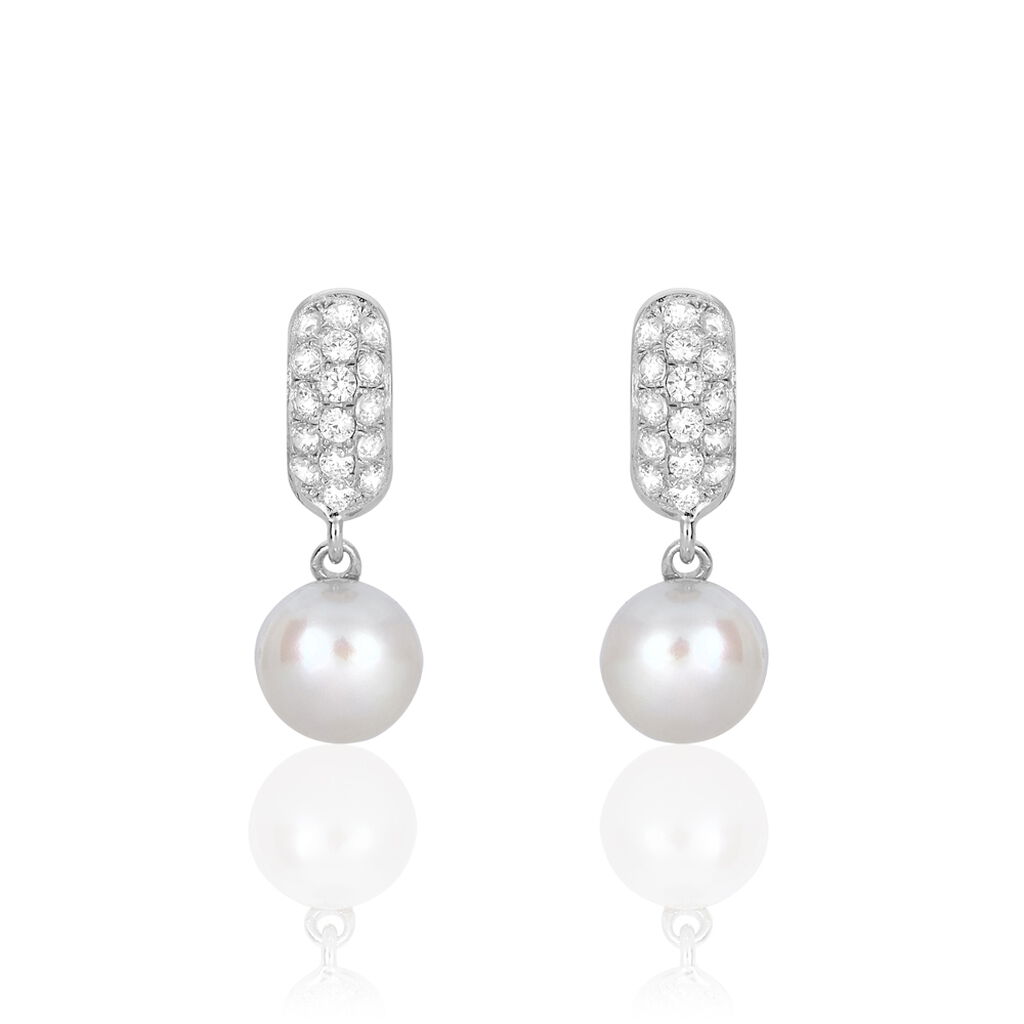 Boucles D'oreilles Pendantes Providence Argent  Perle De Culture Oxyde - Boucles d'oreilles fantaisie Femme | Histoire d’Or