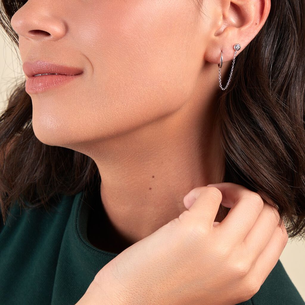 Boucles D'oreilles Dépareillées Macha Argent Blanc Oxyde De Zirconium - Boucles d'oreilles fantaisie Femme | Histoire d’Or