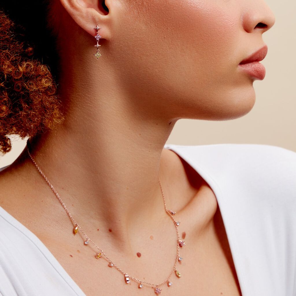 Boucles D'oreilles Pendantes Nimbe Argent Rose Oxyde De Zirconium - Boucles d'oreilles fantaisie Femme | Histoire d’Or
