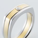 Bague Robinson Argent Bicolore Rhodi&eacute; Diamant Blanc - Bagues solitaires Homme | Histoire d&rsquo;Or