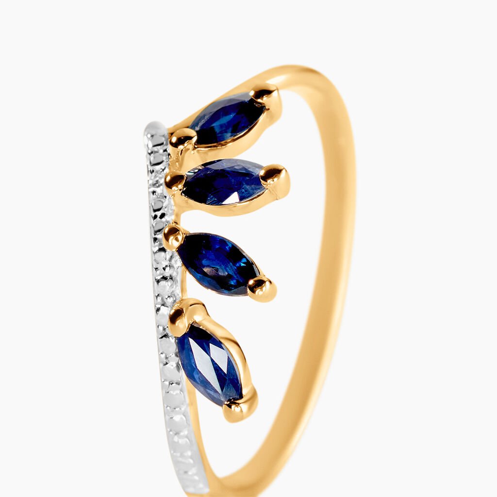 Bague Navette Or Jaune Saphir Diamant - Bagues avec pierre Femme | Histoire d&rsquo;Or