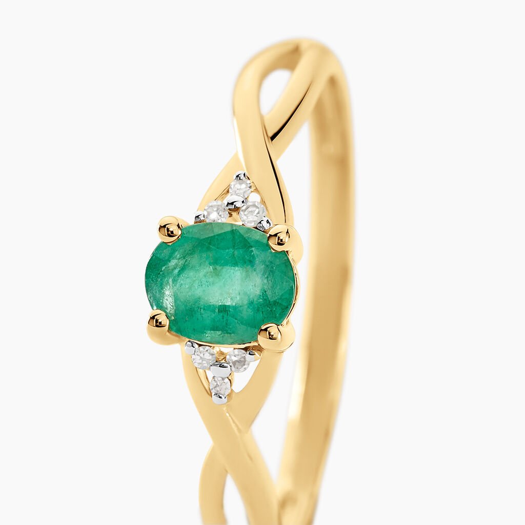 Bague Or Jaune Cassie Emeraude Et Diamant - Bagues solitaires Femme | Histoire d&rsquo;Or