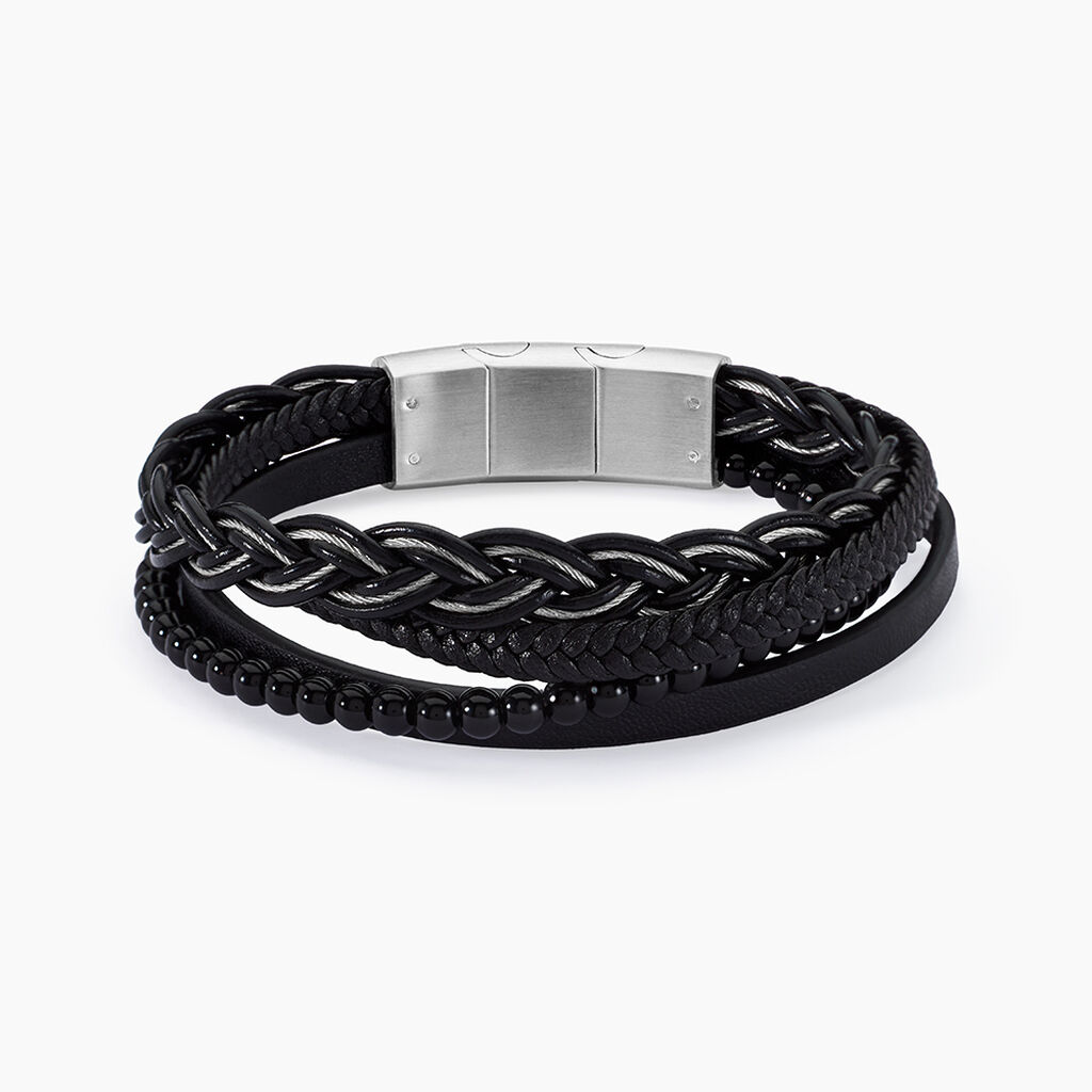 Bracelet Jourdan Tex Cuir Noir Onyx - Nouveautés bijoux Homme | Histoire d’Or