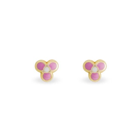 Boucles D'oreilles Puces Fleur Rose Or Jaune - Clous d'oreilles Enfant | Histoire d’Or