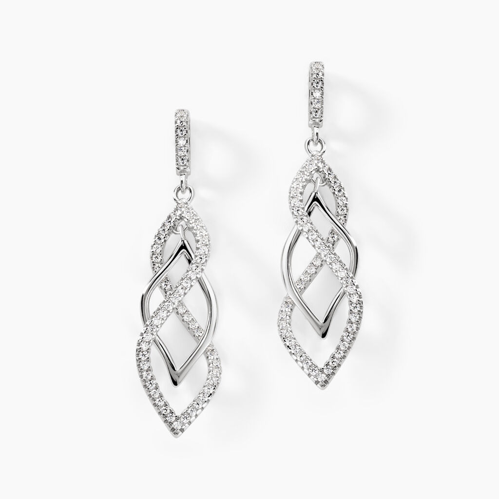 Boucles D'oreilles Pendantes Malika Argent Blanc Oxyde De Zirconium - Boucles d'oreilles pendantes Femme | Histoire d’Or