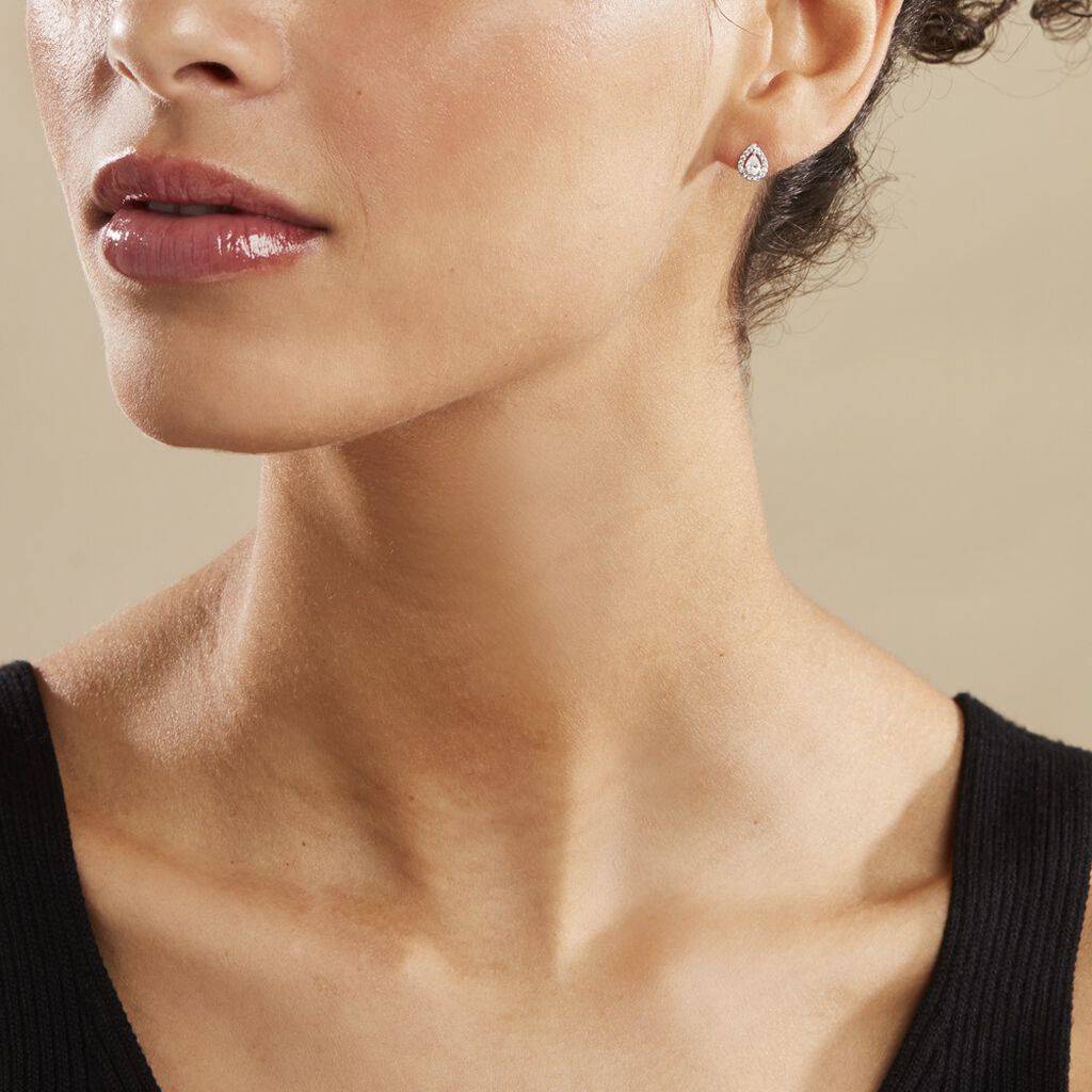 Boucles D'oreilles Puces Hildana Or Blanc Oxyde De Zirconium - Clous d'oreilles Femme | Histoire d’Or