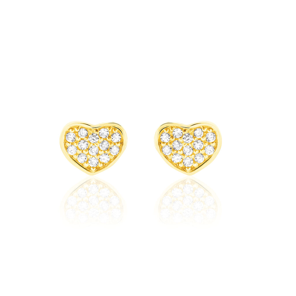 Boucles D'oreilles Puces Daria Coeur Plein Or Jaune Oxyde De Zirconium - Clous d'oreilles Famille | Histoire d’Or
