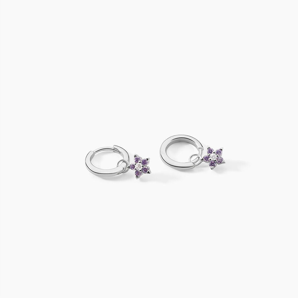 Créoles Purple Bloom Argent Blanc Oxyde De Zirconium - Boucles d'oreilles créoles Femme | Histoire d’Or
