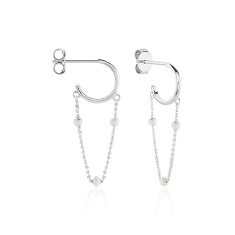 Créoles Polka Argent Blanc - Boucles d'oreilles créoles Femme | Histoire d’Or