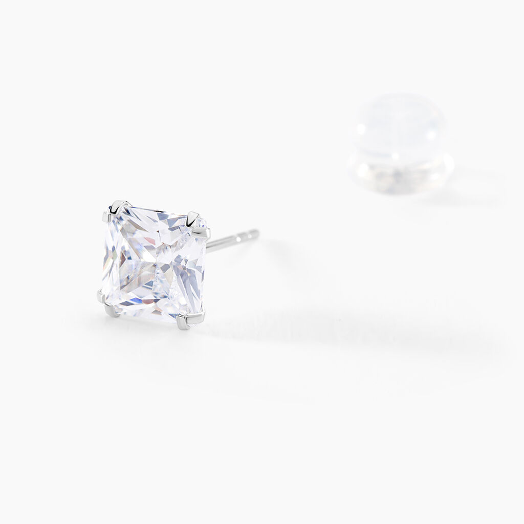 Boucles D'oreilles Puces Or Blanc Doreen Oxydes De Zirconium - Clous d'oreilles Famille | Histoire d’Or