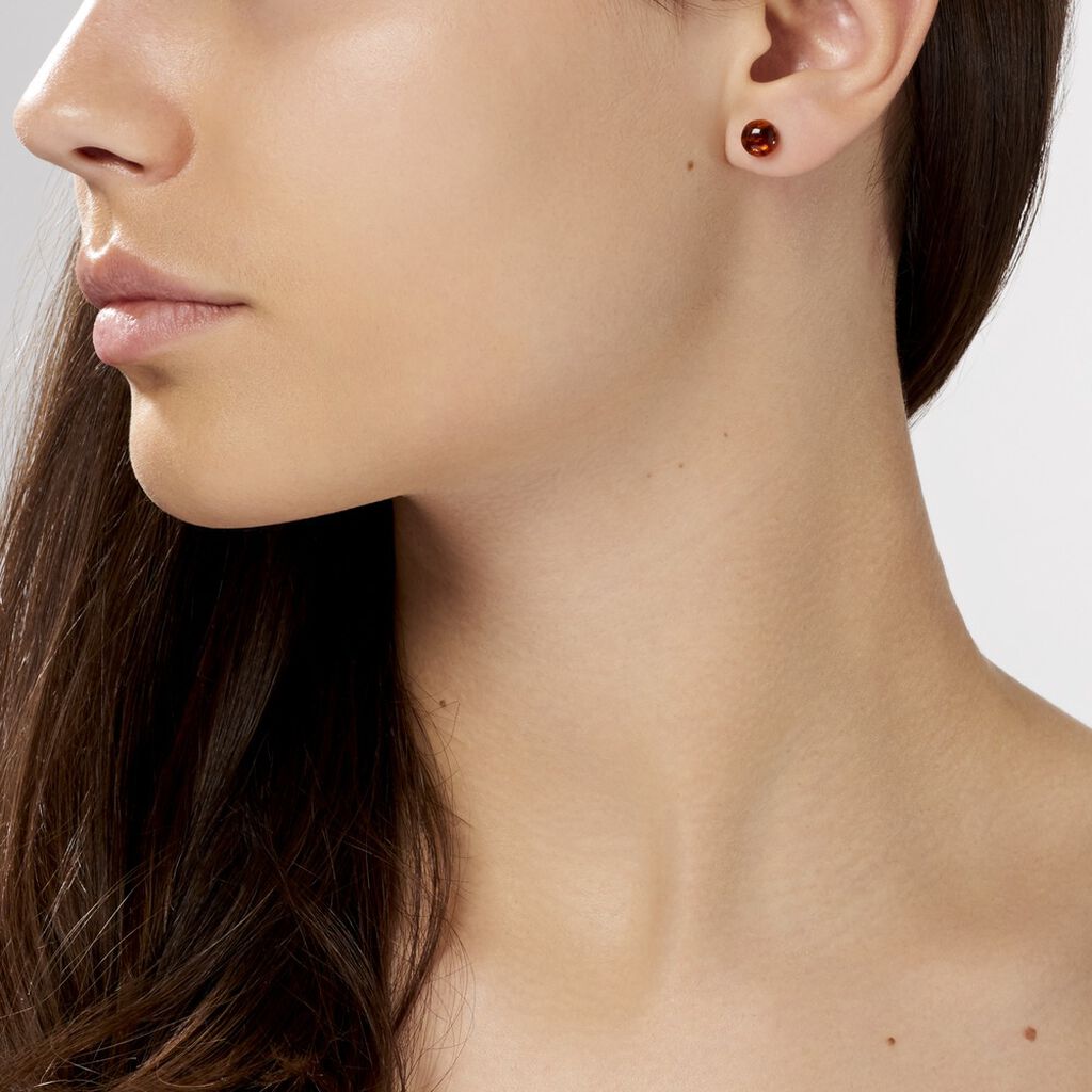Boucles D'oreilles Puces Argent Blanc Brunhilld Ambre - Boucles d'oreilles fantaisie Femme | Histoire d’Or
