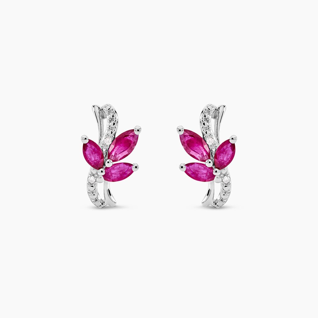 Boucles D'oreilles Puces Angie Or Blanc Diamant Et Rubis - Clous d'oreilles Femme | Histoire d&rsquo;Or