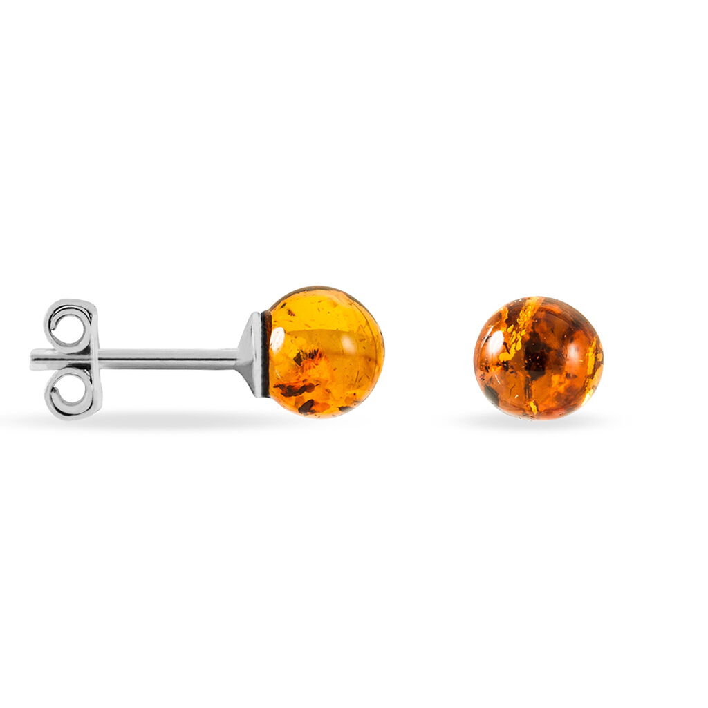 Boucles D'oreilles Puces Brunhild Argent Blanc Ambre - Boucles d'oreilles fantaisie Femme | Histoire d’Or
