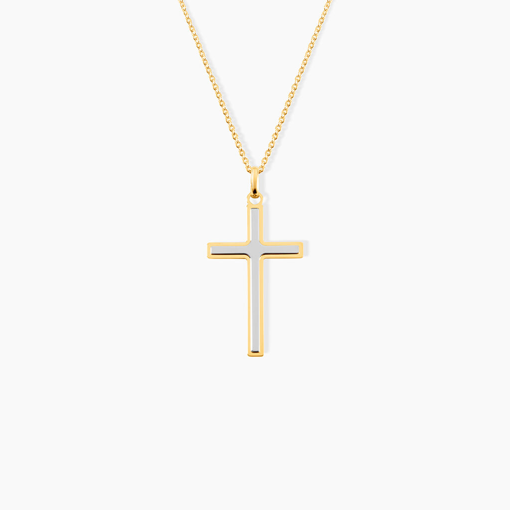 Pendentif Casey Croix Or Bicolore - Pendentifs Bapt&ecirc;me Famille | Histoire d&rsquo;Or